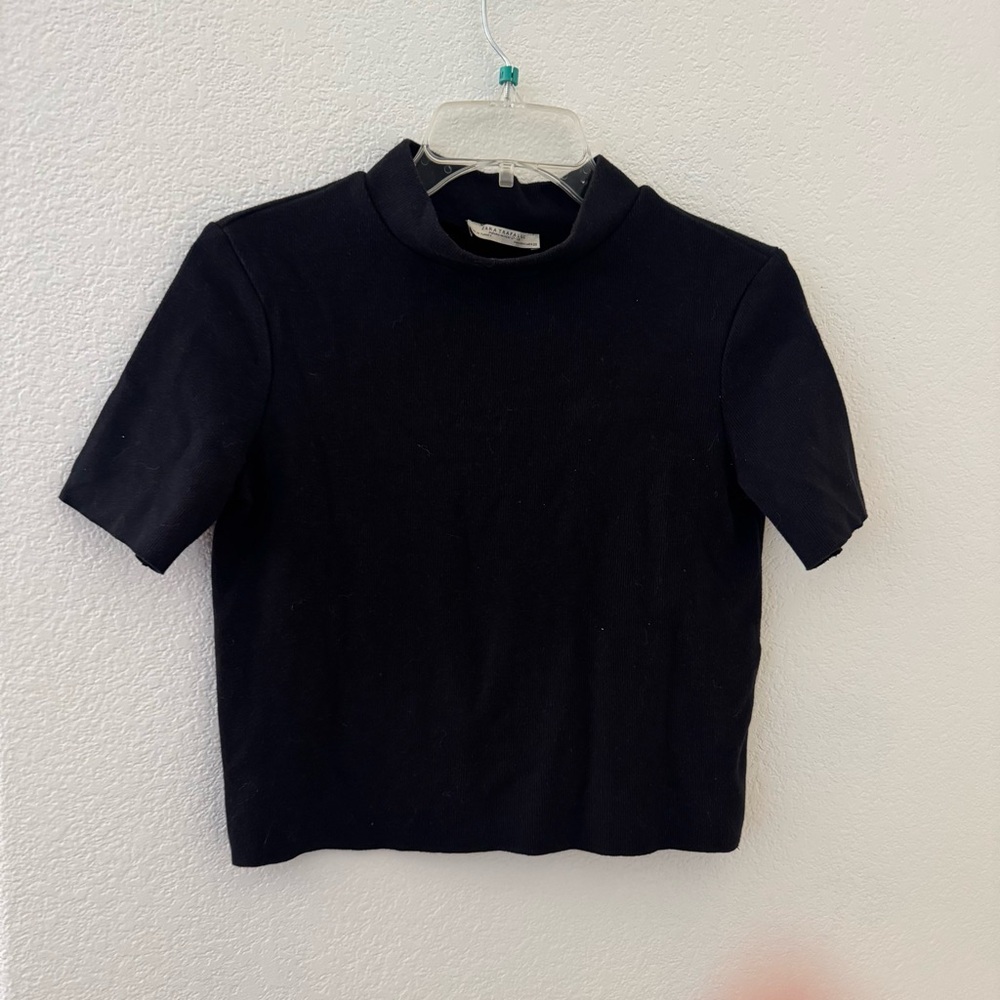 3/$15 Zara Black Short Sleeve mock neck Top